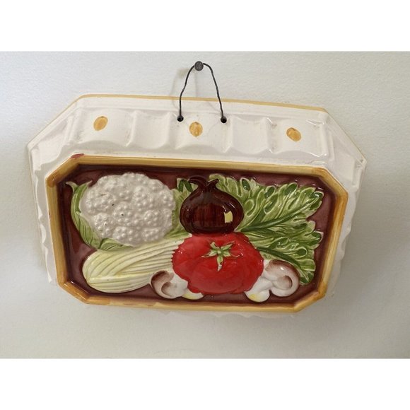 Vintage Mold Ceramic Decorative Wall Artwork Rectangle Vegetables Tomato Celery - Picture 14 of 16